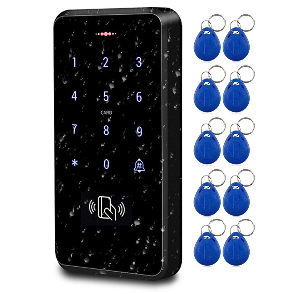 LUCINE Ultimate Full Waterproof RFID Keypad, 3000 Users Capacity, 125KHz Stand-alone Access Control Touch Screen Panel, PIN Code, Wiegand 26, with 10pcs RFID Key fob Cards, Can be Installed Outdoor