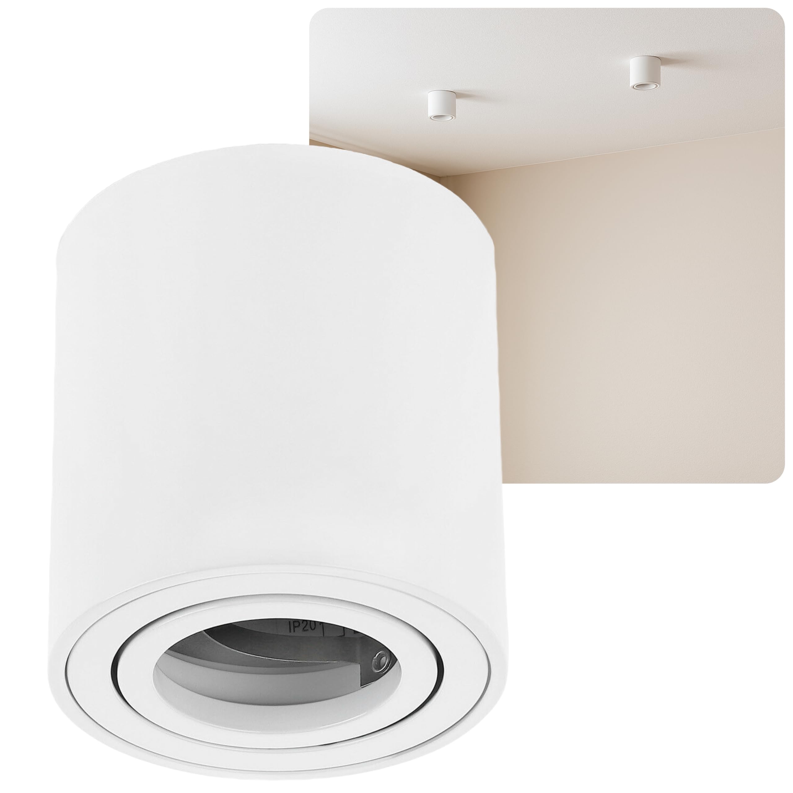 sweet-led Surface-Mounted Ceiling Light with GU10 Socket, 230 V, Brushed Aluminium, Pivoting Ceiling Light / Downlight, Round, White