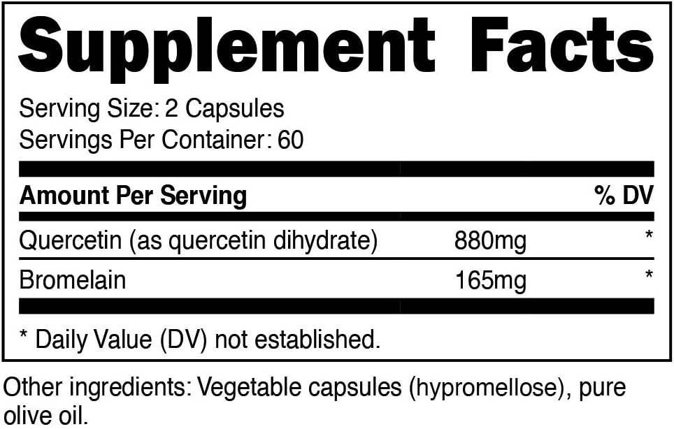Nutricost Quercetin 880mg, 240 Veggie Capsules with Bromelain (165mg) - 120 Servings - Gluten Free, Non-GMO: Health & Personal Care