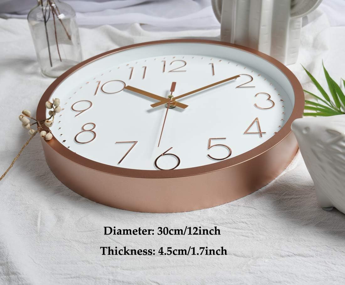 Topkey Wall Clock 12" Silent Non Ticking Arabic Numeral Clock Round Decorative Wall Clock for Living Room Bedroom - Image 3
