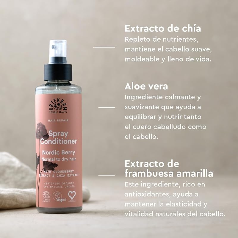 Acondicionador en Spray Nordic Berry – 250 ml – Sin Aclarado – Para Cabello Normal o Seco – Con Chía, Aloe Vera y Mora Nórdica – Vegano y Natural – Hidratación Ligera, 250 ml