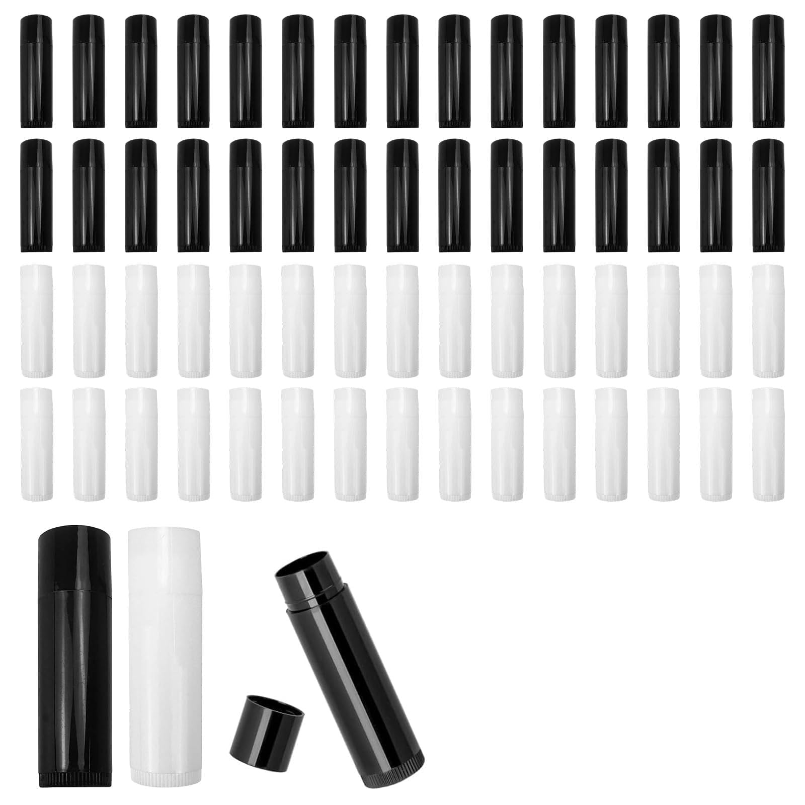 Lip Balm Containers, 60 Pcs Empty Lip Balm Tubes, Reuseable Plastic Lipstick Containers Refillable with Cap for DIY Lipstick (Black & White,5g)