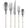 SABRE PARIS - 5-Piece Flatware Set - Bistrot Vintage Collection - Knife, Fork, Soup Spoon, Teaspoon & Dessert Fork - Stainless Steel & Nylon - Dishwasher Safe - Ivory - Mat Finish