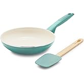 GreenPan Rio Healthy Ceramic Nonstick 8" Frying Pan Skillet and Silicone Spatula Set, Soft Grip Handle, Breaktfast Meal Set, PFAS-Free, Dishwasher Safe, Oven Safe, Turquoise