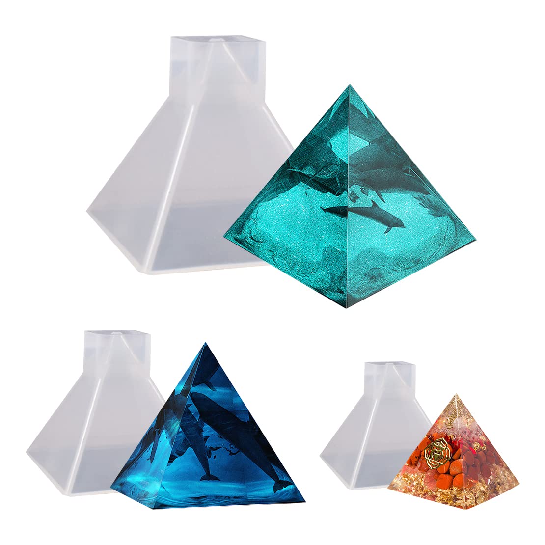 Voyyphixa 3 Pcs Pyramid Resin Casting Moulds Geometric Epoxy Resin Moulds Pyramid Mold for Jewellery Making, DIY Home Decoration, Paperweight Gift Epoxy Resin Kits (3PCS)