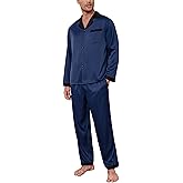 Ekouaer Men's Silk Pajama Set Long Satin Loungewear 2 Piece Pjs Classic Button Down Sleepwear S-XXL