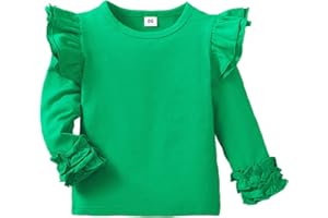 DOAHAPYKER Toddler Girls Solid Color T-Shirt Kids Blouse Plain Ruffle Sleeve Top Baby Girl Cotton Casual Clothes