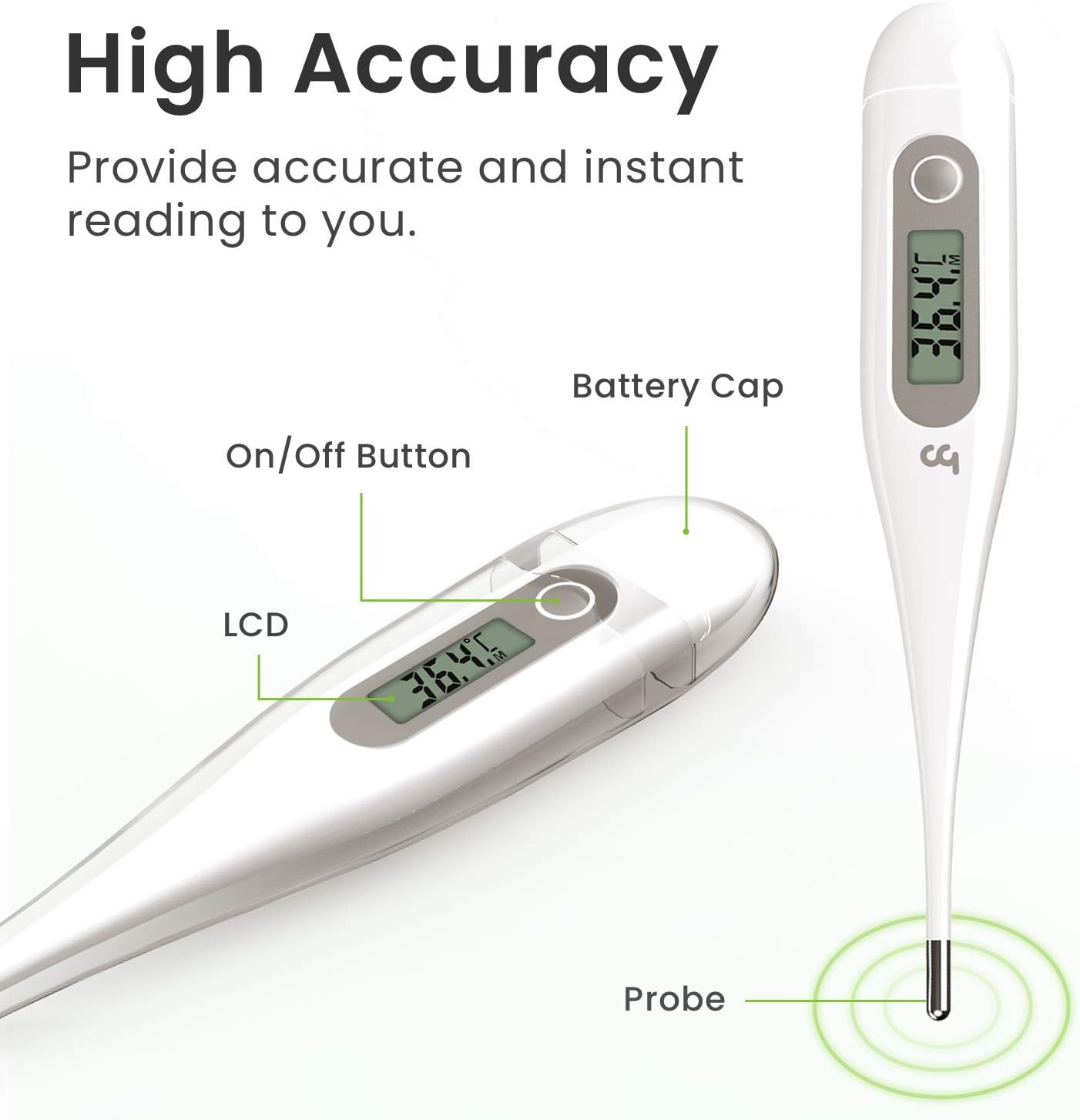 Digital Thermometer, Oral Thermometer Adults Kids Babies, Accurate Fast Switchable Body Temperature Thermometer, Gray - Image 4