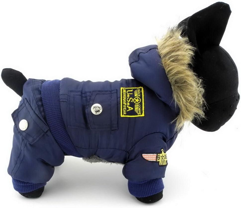 Ranphy Waterproof Dog Snowsuit Jumpsuit Hoodie Winter Coat Pet Fleece Lined Clothes Puppy Cotton Padded Outfit Cold Weather Hooded Airman Jacket Warm Cat Clothes Chihuahua Parka Girls Boys Blue XS - Image 3