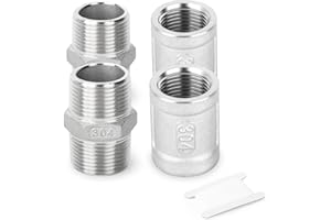 TAISHER 4PCS 304 Stainless Steel Hex Nipple 3/4" MNPT × 3/4" MNPT，Coupling 3/4" FNPT × 3/4" FNPT,Thread Pipe Fitting Kit
