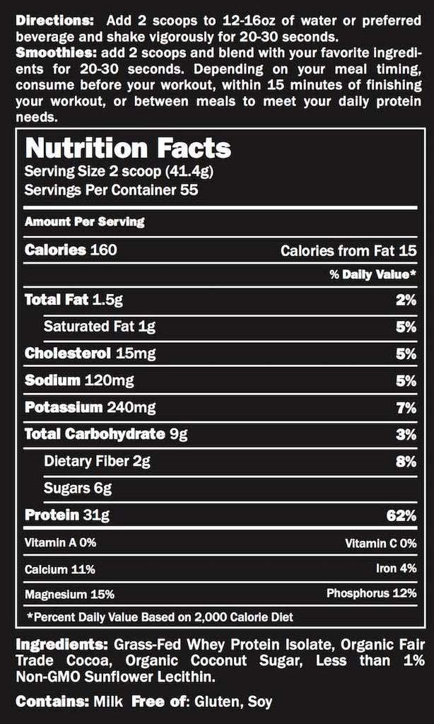 PROMIX: #1 Chocolate Undenatured Grass Fed Whey Isolate. Cold Processed -> Multi-stage Micro-filtration. 30G Protein /6.9G BCAA /.5G Fat /2G Carbs / <1g Lactose.Easy to Mix. (5LB bulk). Chocolate: Health & Personal Care