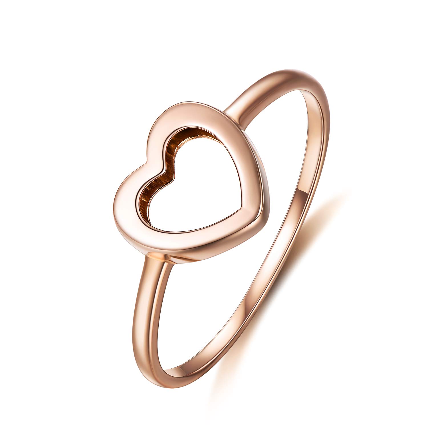 Buy SISGEM 18K Solid Rose Gold Heart Ring Heart Shape Stacking Ring