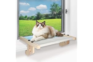 rumlick 2 in 1 Cat Window Perch, Wood Adjustable Cat Window Bed for Large Cats, Cat Hammock for Window Bedsides Floor (with 4 Support Legs -Blue/Gray)