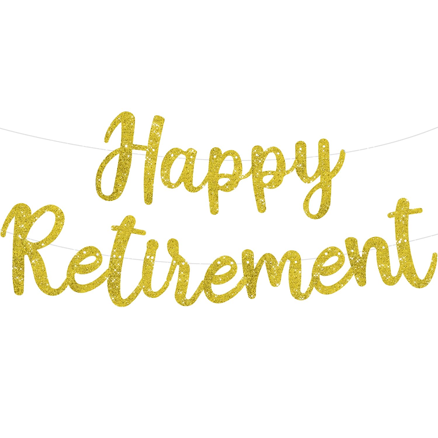 TONIFUL Gold Glitter Happy Retirement Banner - Pre-Strung, No DIY, Party Supplies for Women & Men