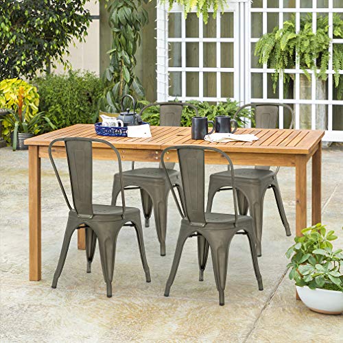 Metal Dining Chairs Set of 4 Stackable Metal Chairs Room Chair Vintage Patio Chair with Back 18 Inches Seat Height Kitchen Chair Tolix Restaurant Chairs Stackable Trattoria Indoor Outdoor Chair (Gun)
