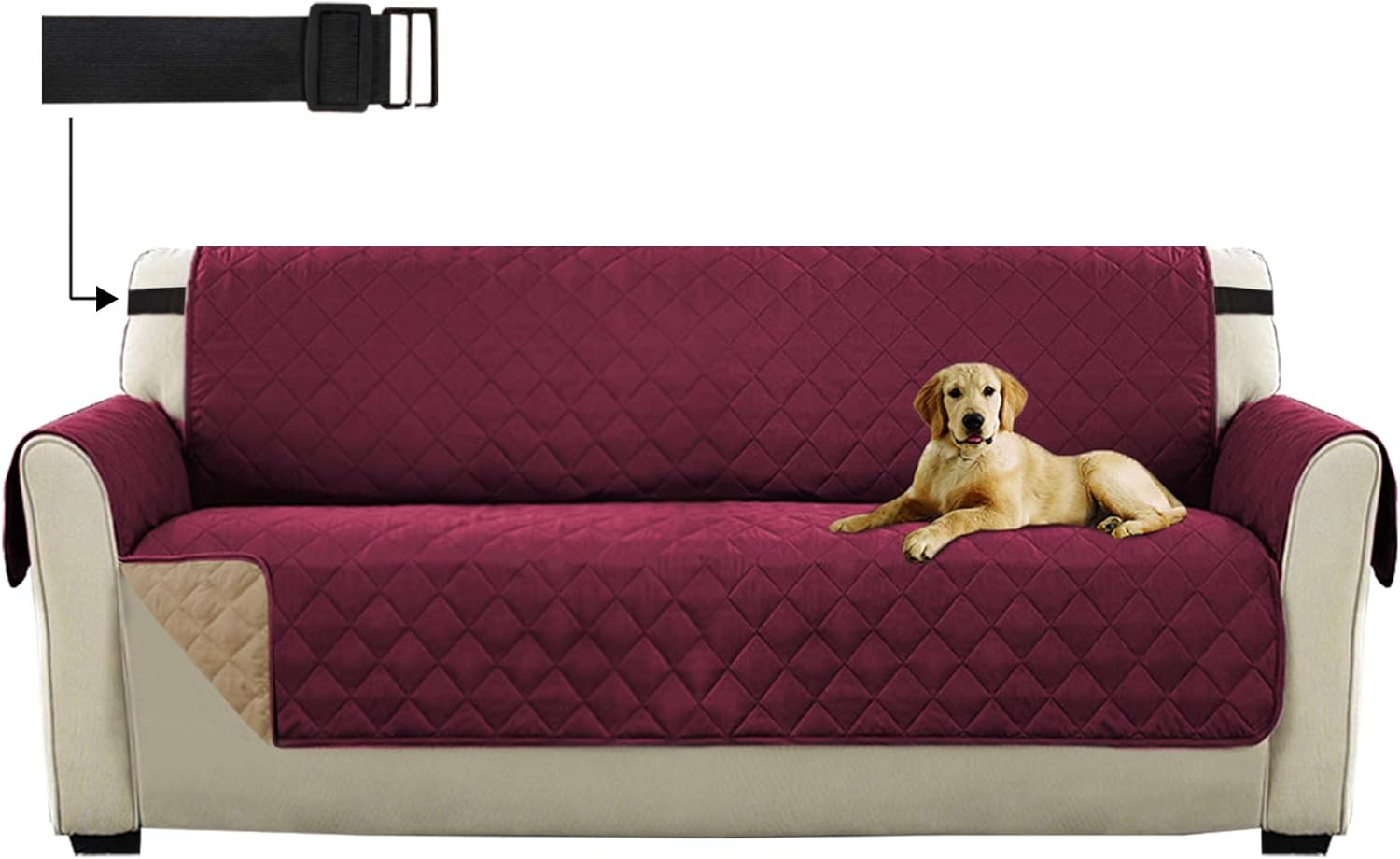 H.Versailtex Sofa Cover 3 Seater, Water Resistant Couch Covers for Pets Sofa Slipcovers with 2" Wide Elastic Strap