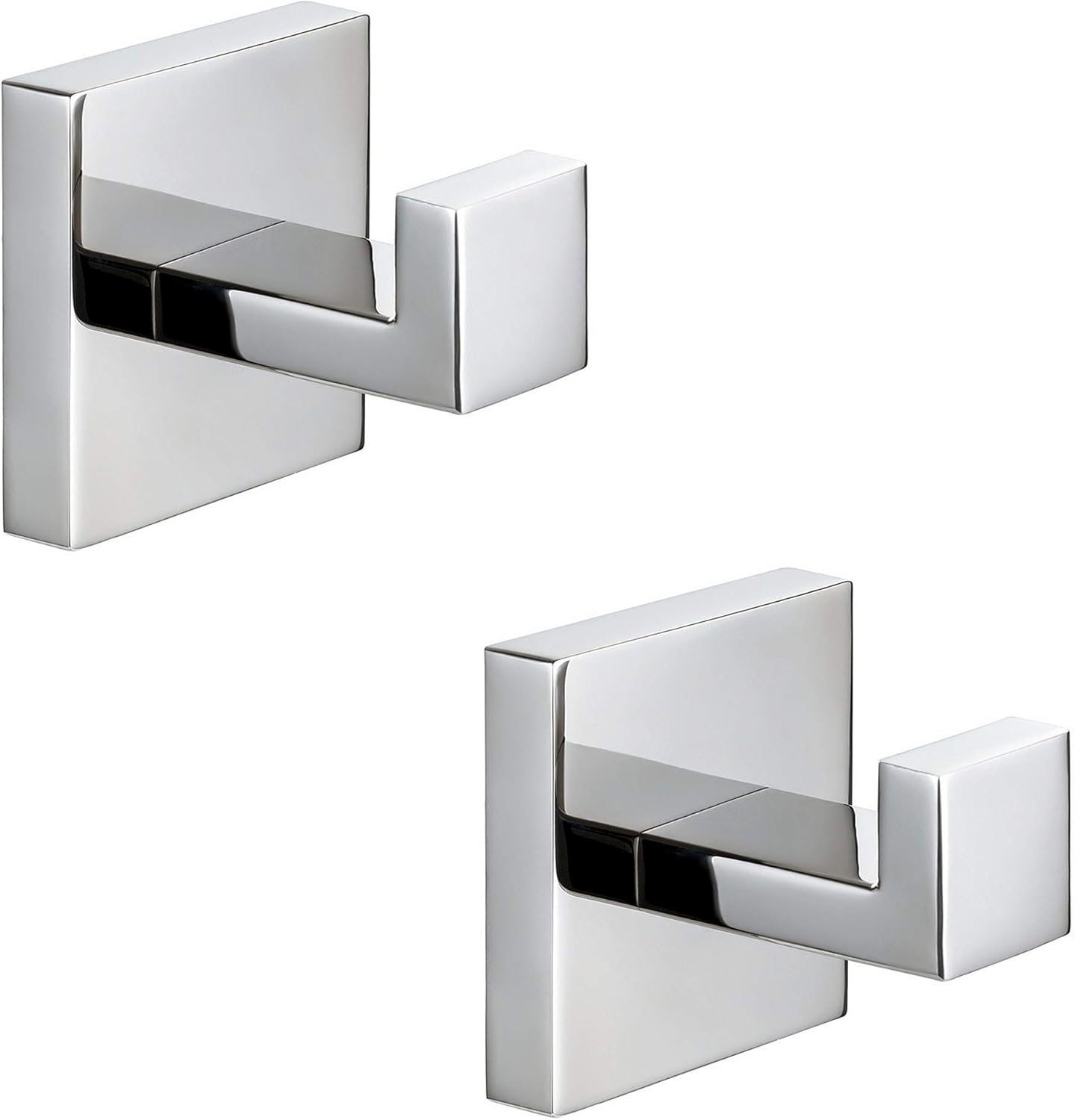 Bathroom Hooks, YGIVO Towel Robe/Coat Clothes Hook Chrome Polished SUS304 Stainless Steel Square Hanger Wall Hooks Heavy Duty for Bath Kitchen Bedroom Garage Hotel Wall Mounted 2 Pack - - 
