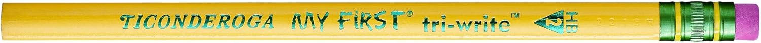 TICONDEROGA My First Tri-Write Pencils with Eraser, Primary Size Wood-Cased #2 HB Soft, Yellow, 36-Pack (13082): Office Products