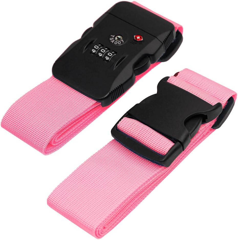 Luggage Strap TSA Approved Combination Lock Adjustable Suitcase Straps Travel Belt - Pink