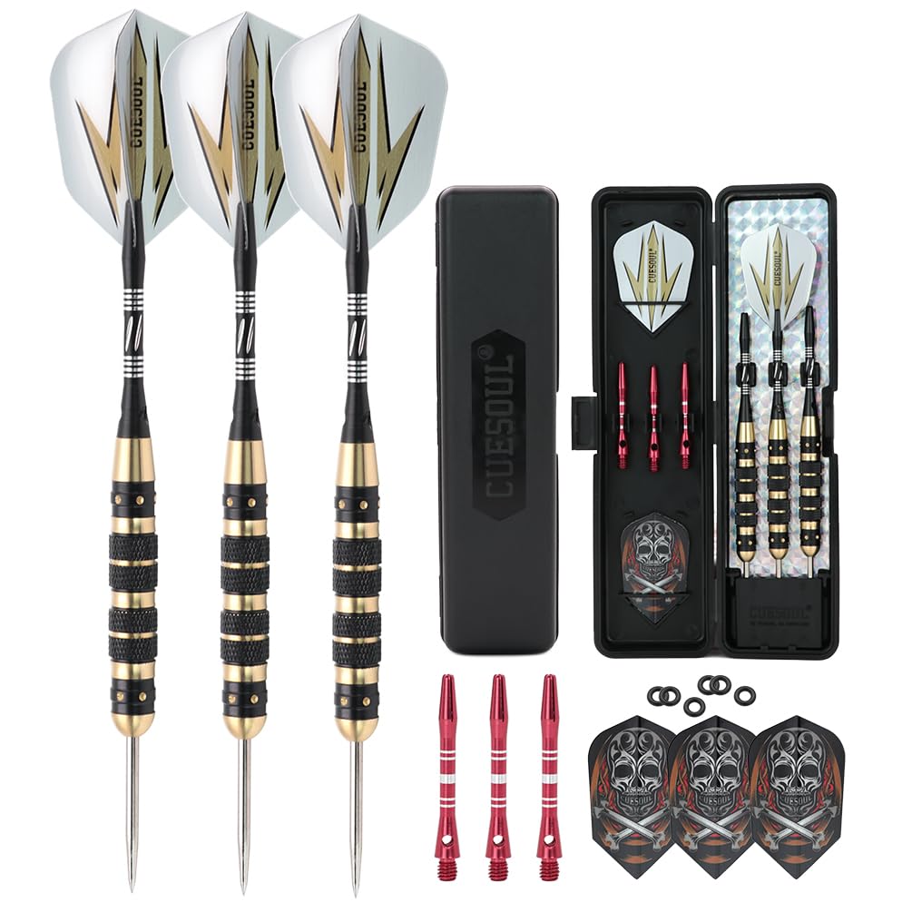 CUESOUL ARCH Steel Tip Darts Set 23 Grams Durable Aluminum Shafts Black Brass Barrels 3 Dart Flights Dart with Case(ARCH-F1201) — image 1