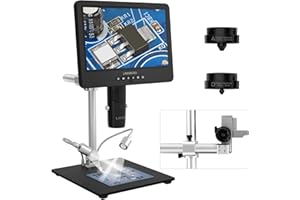 LINKMICRO LM249MS 3 Lens 10" HDMI Digital Microscope 2000X Electronic Soldering Microscope Camera 13" Arm Boom Stand, UHD 2160P USB Coin Microscope Full View Coins, Windows Compatible