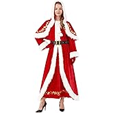 ADOMI 4 PCS Mrs Claus Costume Adult Women Miss Santa Dress Christmas Outfit Plus Size Suit with Hooded Cape Belt Gloves