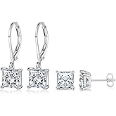 18K White Gold Plated Earrings Round Princess Cut Clear Cubic Zirconia Tear Drop Dangle Earrings for Women Hypoallergenic