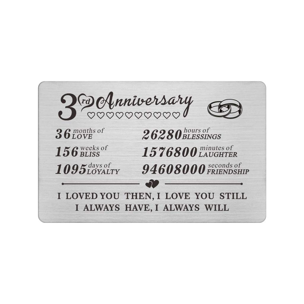 3 Year Anniversary Keepsake Gifts Wallet Card for Him Men Husband Boyfriend, Third 3rd Yr Wedding Anniversary Card Gift for Wife Her Unique