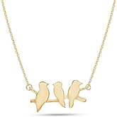 Wishrocks 3-Mini Bird Pendant Necklace For Women In 14K Gold Plated Sterling Silver Plain Jewelry Along With 18" Rope Chain Gift For Her