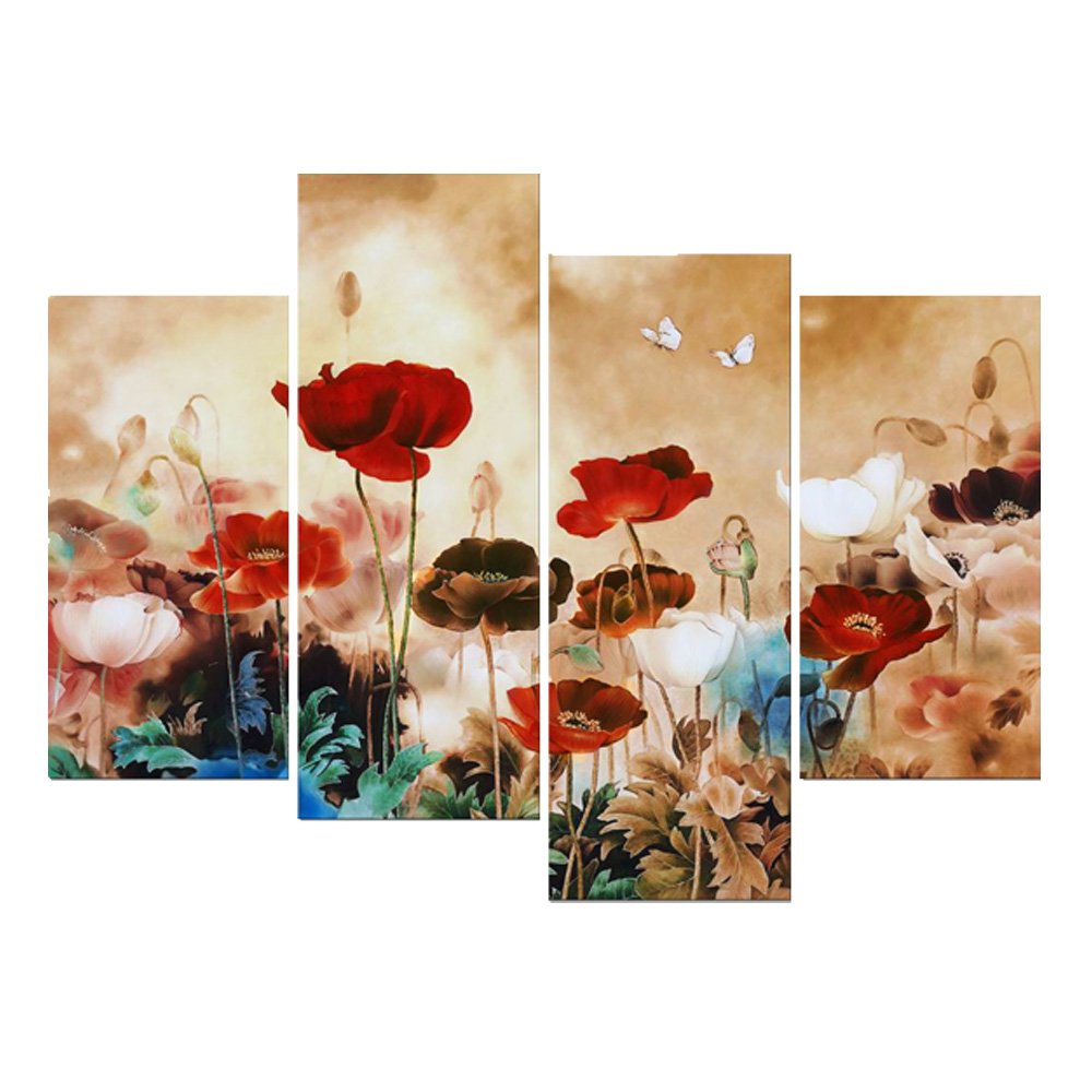 Wieco Art Blooming Poppies Large Colorful Flowers Canvas Prints Wall