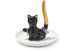 Lynagert Cat Ring Holder Ceramic Jewelry Dish - Trinket Tray for Earrings and Organizer - Funny Themed Gifts for Cat Mom, Lovers, Birthday Gifts for Women
