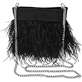 LAGO DE SAC Women Natural Fluffy Ostrich Feather Evening Clutch Purse Shoulder Crossbody Bag