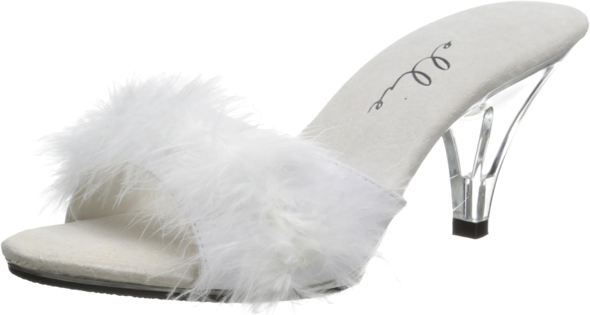 Shoes Women's 305-Sasha Marabou Slipper - Faux Fur 3-Inch Slides, White, 5