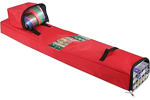 TITA-DONG 48 Inch Gift Wrapping Paper Storage Bag,Extra Long Christmas Wrap Storage Container with Small Detachable Ribbons Roll Storage Bag, Clear Window and Handle - Heavy Duty 600D Oxford