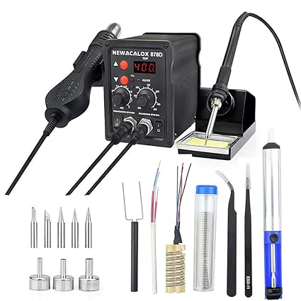 Lötstation,NEWACALOX 700W 2 in 1 SMD Überarbeitungsstation mit Heißluftpistole, Temperaturregelung Schweißstation, Airflow Ei