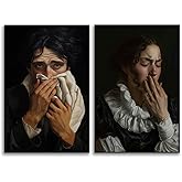 Funny Wall Art Canvas Posters - Bathroom Decor Toilet Humor Amusing Classical Vintage Style Painting Set of 2 Prints 12x18 Inch Unframed D