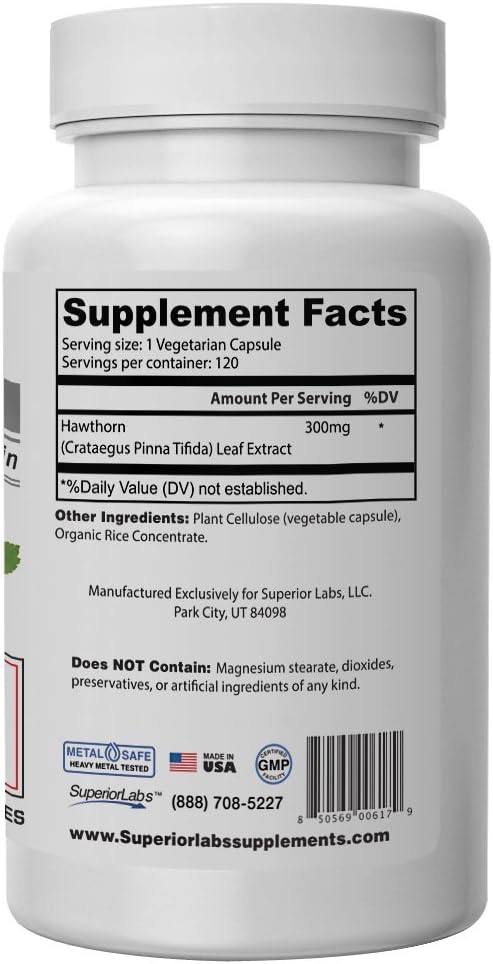 Superior Labs — Best Hawthorn Vitamin Supplement NonGMO, Non Synthetic — 300 mg Dosage, 120 Vegetable Capsules — Powerful Antioxidant — Healthy Digestion — Circulatory & Cardiovascular Health: Health & Personal Care