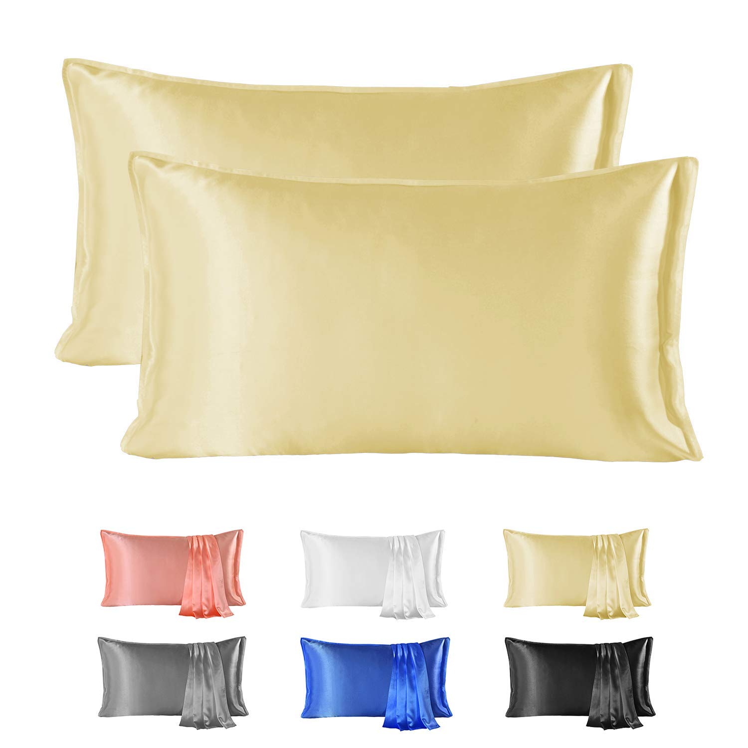 Since Silk 100% Mulberry Silk Pillowcase 2 Pieces Set, 22 Momme Grade 6A Silk Pillowcases for Hair and Skin, Soft Silk Pillow Case with Envelope Closure (50x66 cm, Yellow)