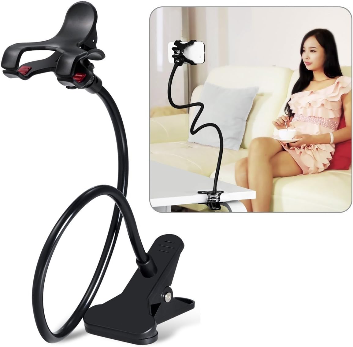 Cell Phone Holder, Nettech Universal Cell Phone Clip Holder Lazy Bracket Flexible Long Arms for iPhone, GPS Devices, Fit on Desktop Bed Mobile Stand for Bedroom, Office, Bathroom, Kitchen