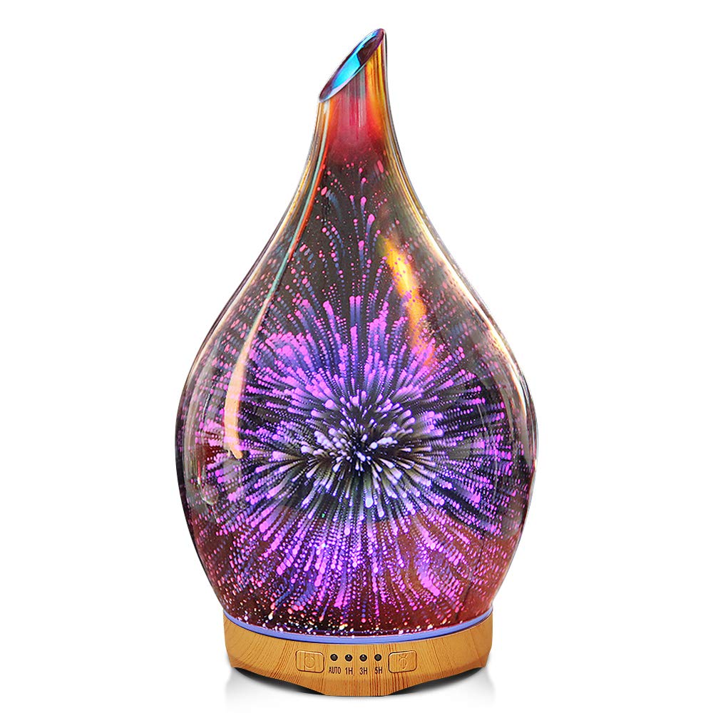 280ml Rose Gold Essential Oil Diffuser 3D Glass Aromatherapy Ultrasonic Humidifier - 7 Color Changing LEDs, Auto Shut-Off,Timer Setting, BPA Free for Home Hotel Yoga Leisure SPA Gift