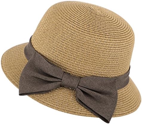 Women's Wide Brim Straw Sun Hat w/Large Decorative Bow and Drawstring