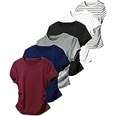 SOLY HUX Women's Short Sleeve Tops 6 Packs T Shirts Basic Tees Crew Neck Fitted Summer Undershirts
