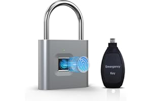 KENRONE Fingerprint Locker Lock,Fingerprint Padlock with Emergency Key Initialize Fingerprint, IP66 Waterproof Smart Padlock 