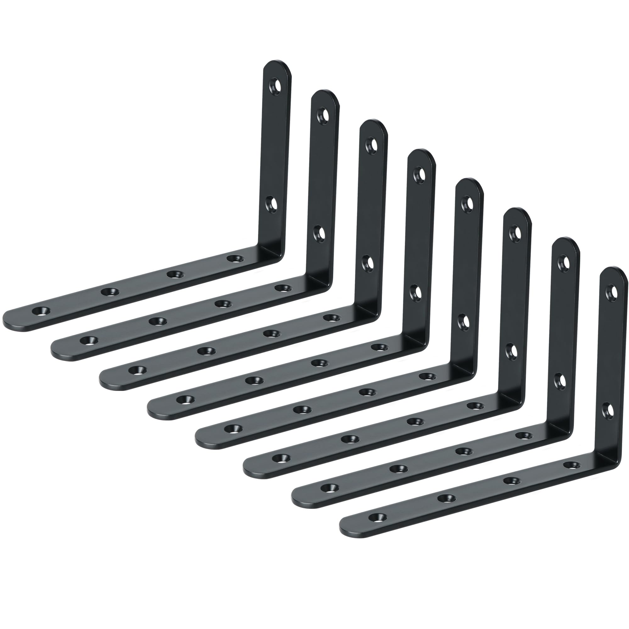 Mooche 8PCS Black Shelf Brackets 150mm, Metal L Bracket for Shelves, Wall Mounted Shelf Supports Brace Heavy Duty for Living Room Kitchen Office — image 1