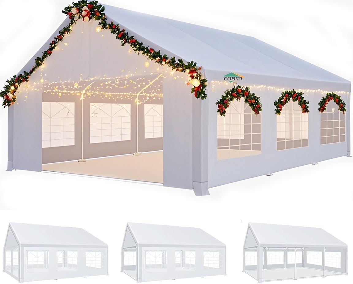 Photo 1 of [missing many parts] COBIZI 20x20 Tents for Parties Heavy Duty Canopy, Carpas para Fiestas with 4 Removable Sidewalls with Built-in Sandbag, UV50+, Waterproof, White. 