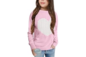 Batermoon Girls' Pullover Sweaters Long Sleeve Cute Heart Pattern Crewneck Knit Jumper Tops