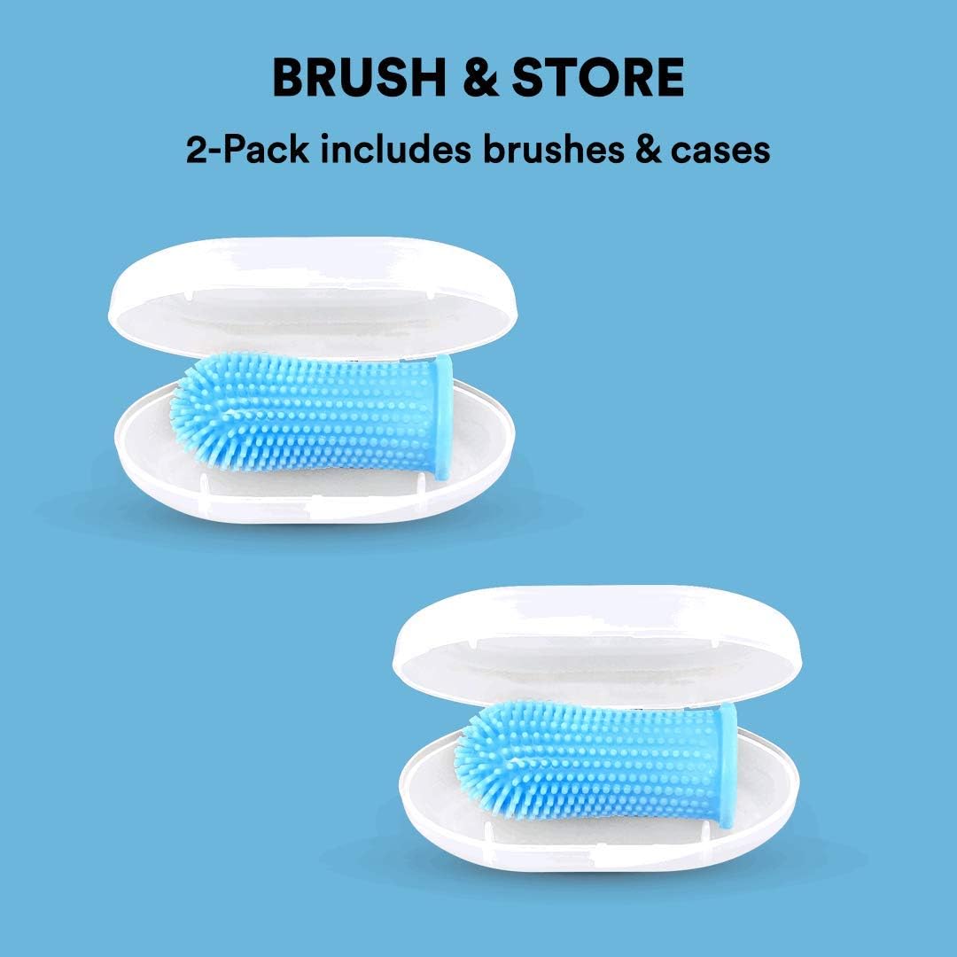 Barkley's 360º Dog Fingerbrush Toothbrush - Ergonomic Design - Full Surround Bristles for Easy Cleaning - Set of 2, Blue: Health & Personal Care