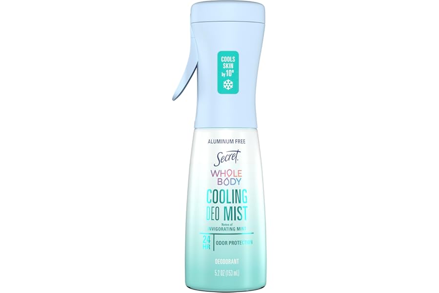 Secret Cooling Aluminum Free Whole Body Deodorant Mist for Women, 24hr Odor Protection, Instant Cooling Relief, Soothes & Revitalizes Skin, PH Balanced Formula, Invigorating Mint Scent, 5.2 fl oz