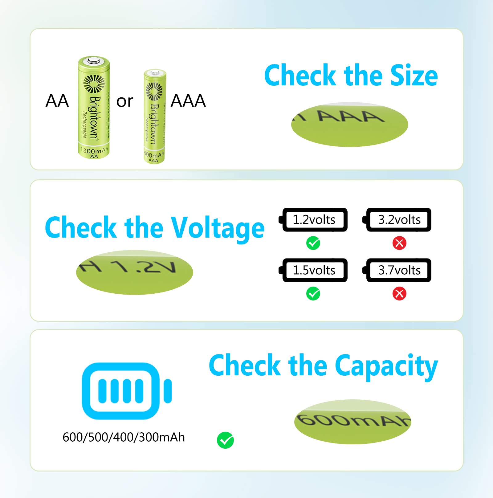 Brightown 12-Pack Rechargeable AAA Batteries, 600mAh NiMH Precharged Triple A Solar Batteries for Solar Lights and Household Devices, Low-self Discharge, Up to 1200 Cycle Times, UL Certified, 1.2V