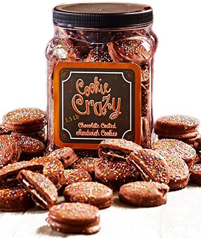 Gourmet Chocolate Covered Sandwich Cookies with Colored Sprinkles, Ideal Holiday Snack Treats for Kids and Children, Comes with Resealable Plastic Tub, 24 oz.